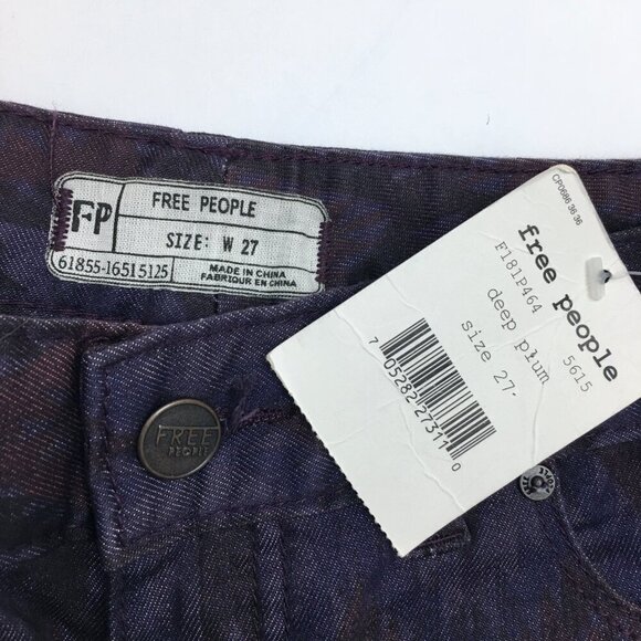 NEW Free People Skinny Jeans Deep Plum Aztec Print Stretch size 27 length 32" - Picture 3 of 7
